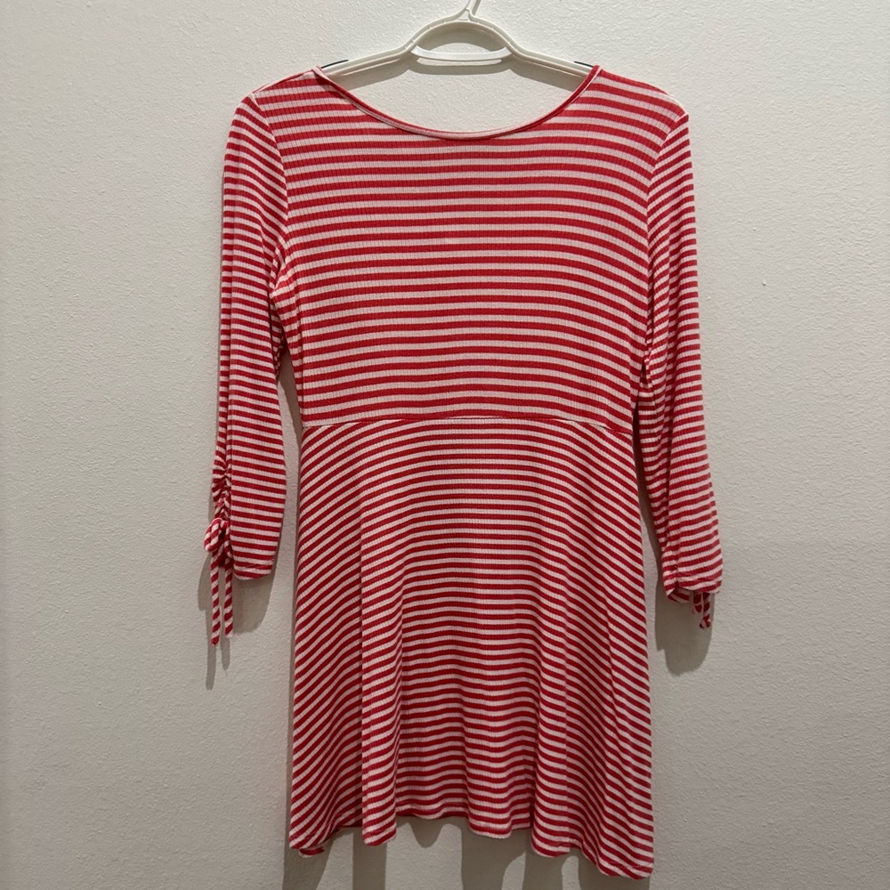 Persaya Coral & White Striped Girls Casual Dress
